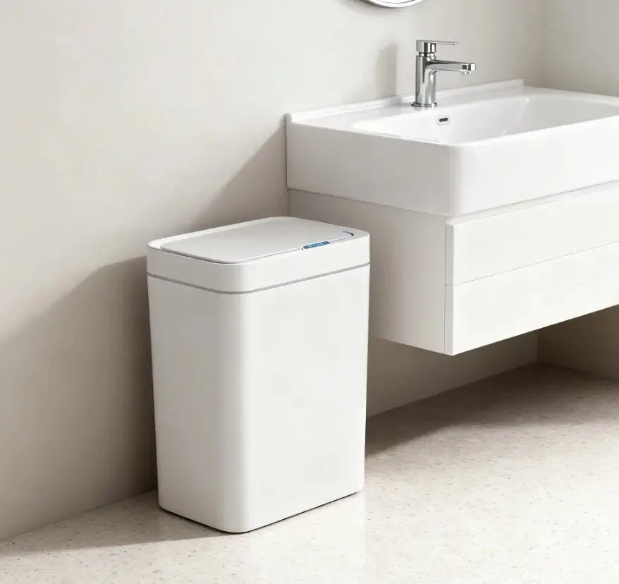 White Touchless 15L Smart Sensor Trash Can – Electronic Bathroom Garbage Bin with Automatic Bagging, Smart Home Compatible - Velvet Haven