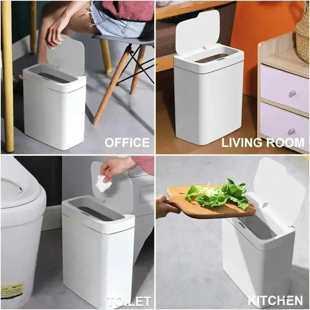 White Touchless 15L Smart Sensor Trash Can – Electronic Bathroom Garbage Bin with Automatic Bagging, Smart Home Compatible - Velvet Haven