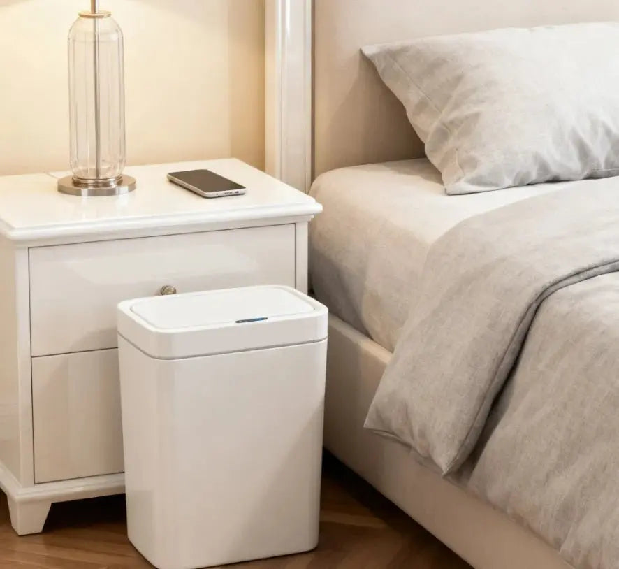 White Touchless 15L Smart Sensor Trash Can – Electronic Bathroom Garbage Bin with Automatic Bagging, Smart Home Compatible - Velvet Haven