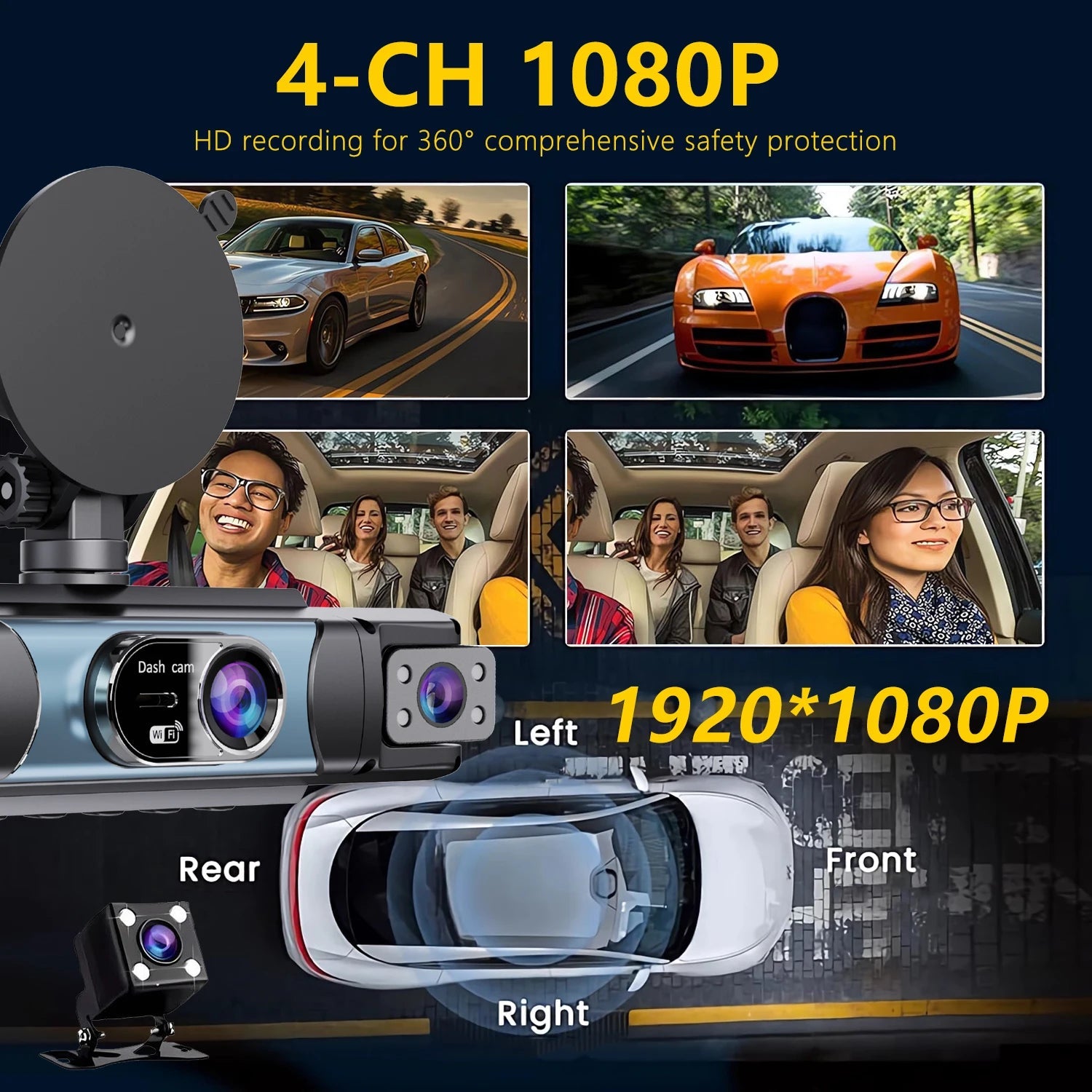 WIFI 4-Channel Car DVR Dash Cam With 4 Cameras Full HD 1080P Video Recorder Night Vision Black Box Cabin Camera 24H Parking - Velvet Haven