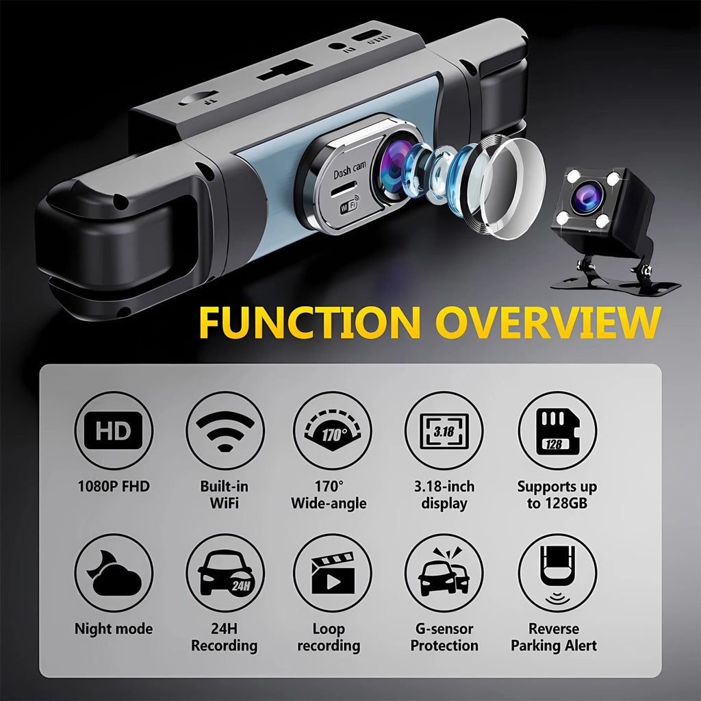 WIFI 4-Channel Car DVR Dash Cam With 4 Cameras Full HD 1080P Video Recorder Night Vision Black Box Cabin Camera 24H Parking - Velvet Haven
