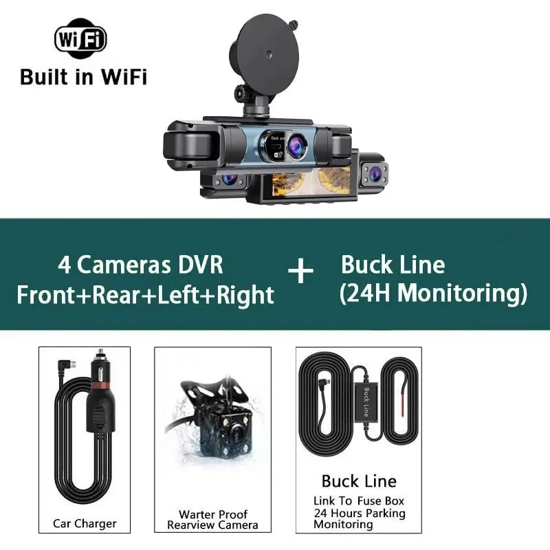 WIFI 4-Channel Car DVR Dash Cam With 4 Cameras Full HD 1080P Video Recorder Night Vision Black Box Cabin Camera 24H Parking - Velvet Haven