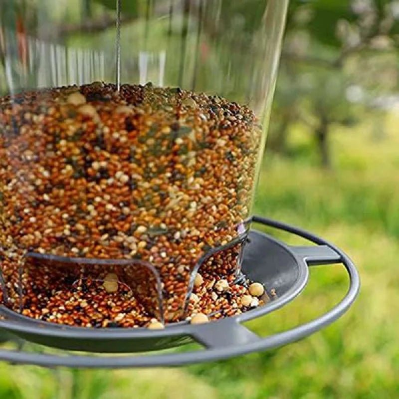 Wild Bird Feeder, Outside Squirrel Proof Bird Feeder, Hanging Wild Bird Feeder with Round Shaped Roof Grey - Velvet Haven