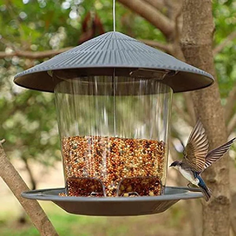 Wild Bird Feeder, Outside Squirrel Proof Bird Feeder, Hanging Wild Bird Feeder with Round Shaped Roof Grey - Velvet Haven