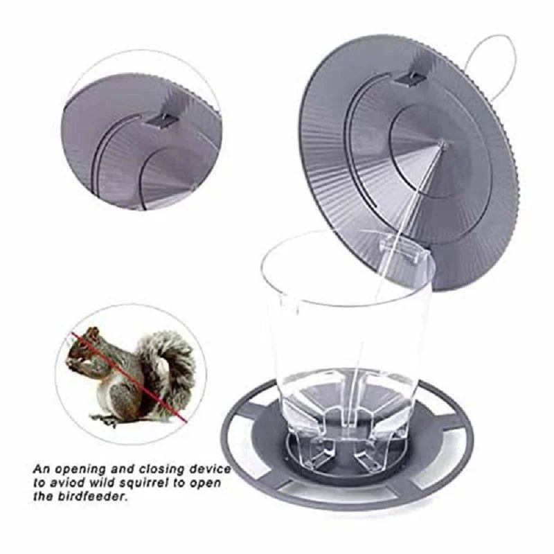 Wild Bird Feeder, Outside Squirrel Proof Bird Feeder, Hanging Wild Bird Feeder with Round Shaped Roof Grey - Velvet Haven
