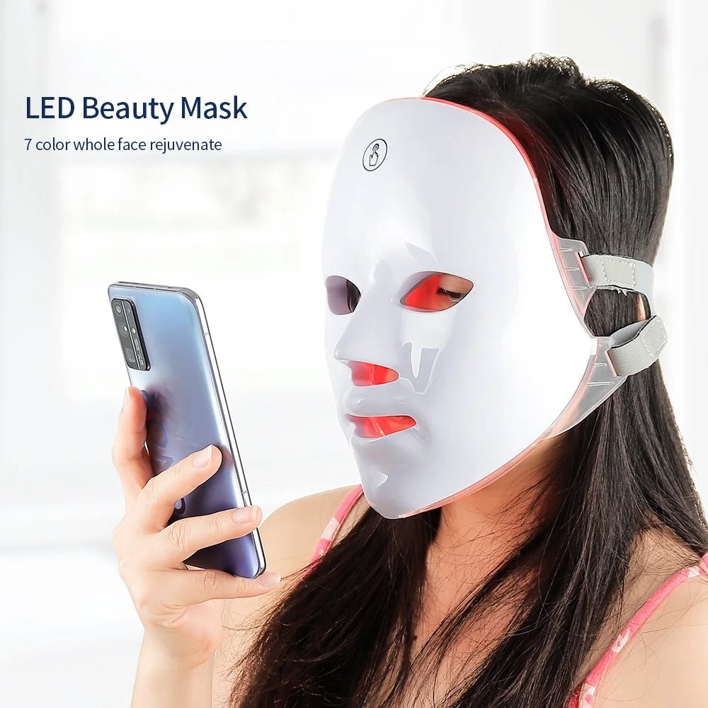 Wireless 7 Colors LED Face Beauty Machine Photon Facial Neck Skin Tighten Rejuvenation Facial Neck Mask - Velvet Haven