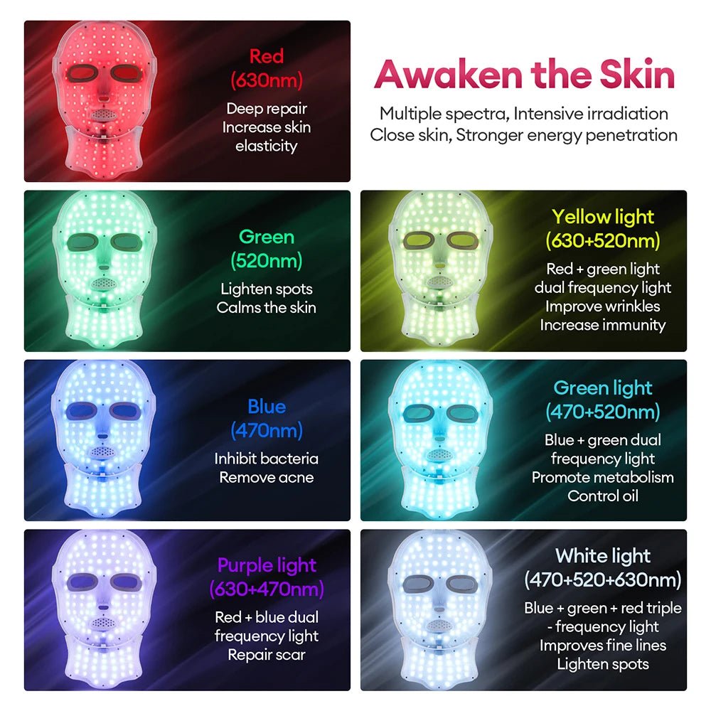 Wireless 7 Colors LED Face Neck Mask Rechargeable Photon Therapy Mask Red Light Skin Tightening Lifting Facial Beauty Device Home SPA Facial Care Machine - Velvet Haven