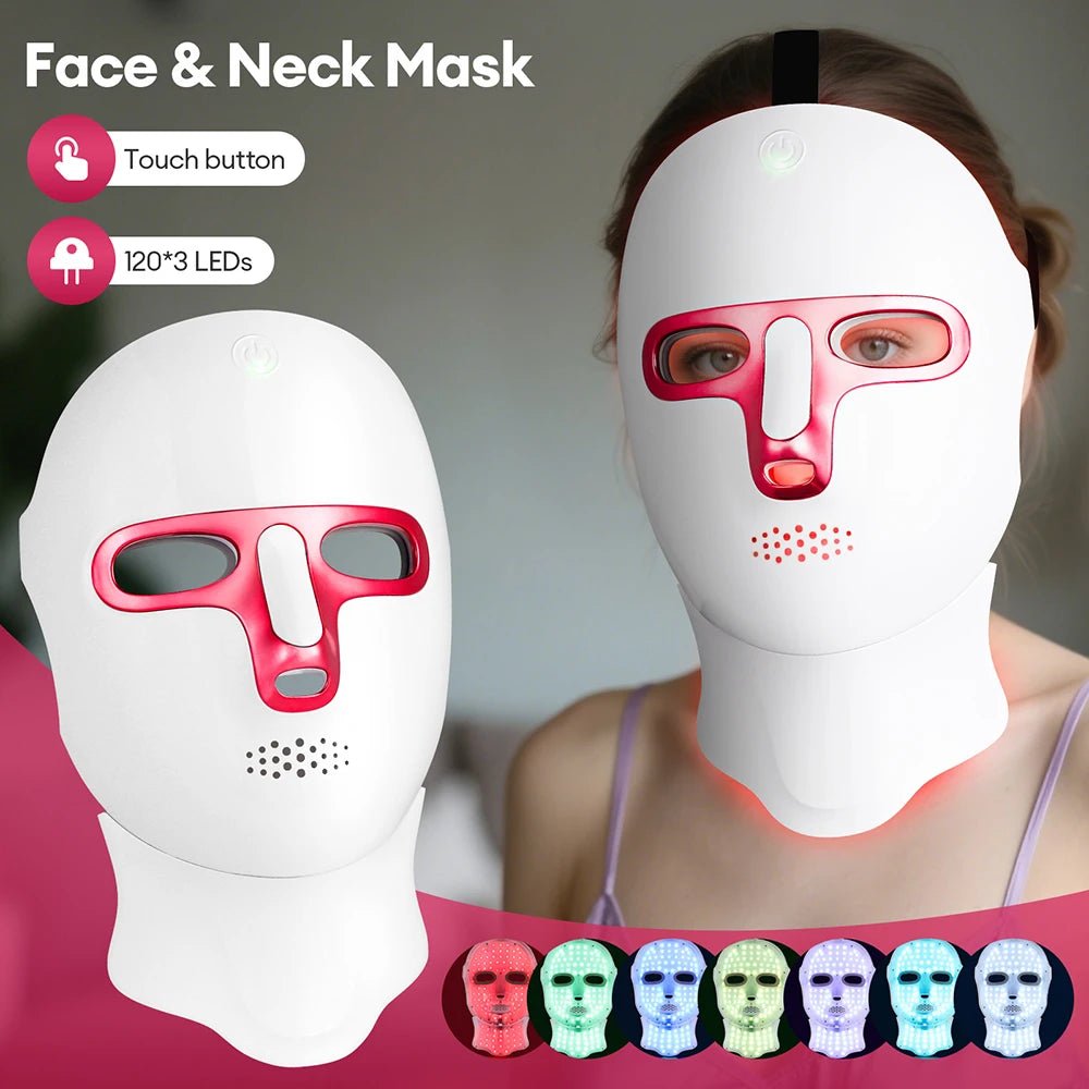 Wireless 7 Colors LED Face Neck Mask Rechargeable Photon Therapy Mask Red Light Skin Tightening Lifting Facial Beauty Device Home SPA Facial Care Machine - Velvet Haven
