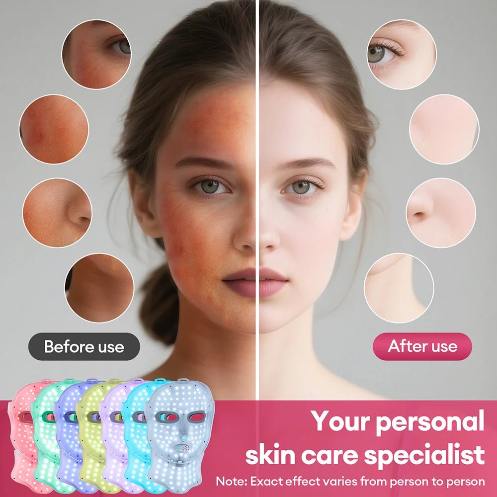 Wireless 7 Colors LED Face Neck Mask Rechargeable Photon Therapy Mask Red Light Skin Tightening Lifting Facial Beauty Device Home SPA Facial Care Machine - Velvet Haven