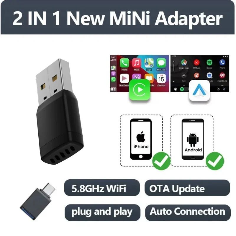 Wireless Adapter Smart Wireless CarPlay Android Auto USB Dongle WiFi Bluetooth Auto Connection OTA Upgrade for Original Cars - Velvet Haven