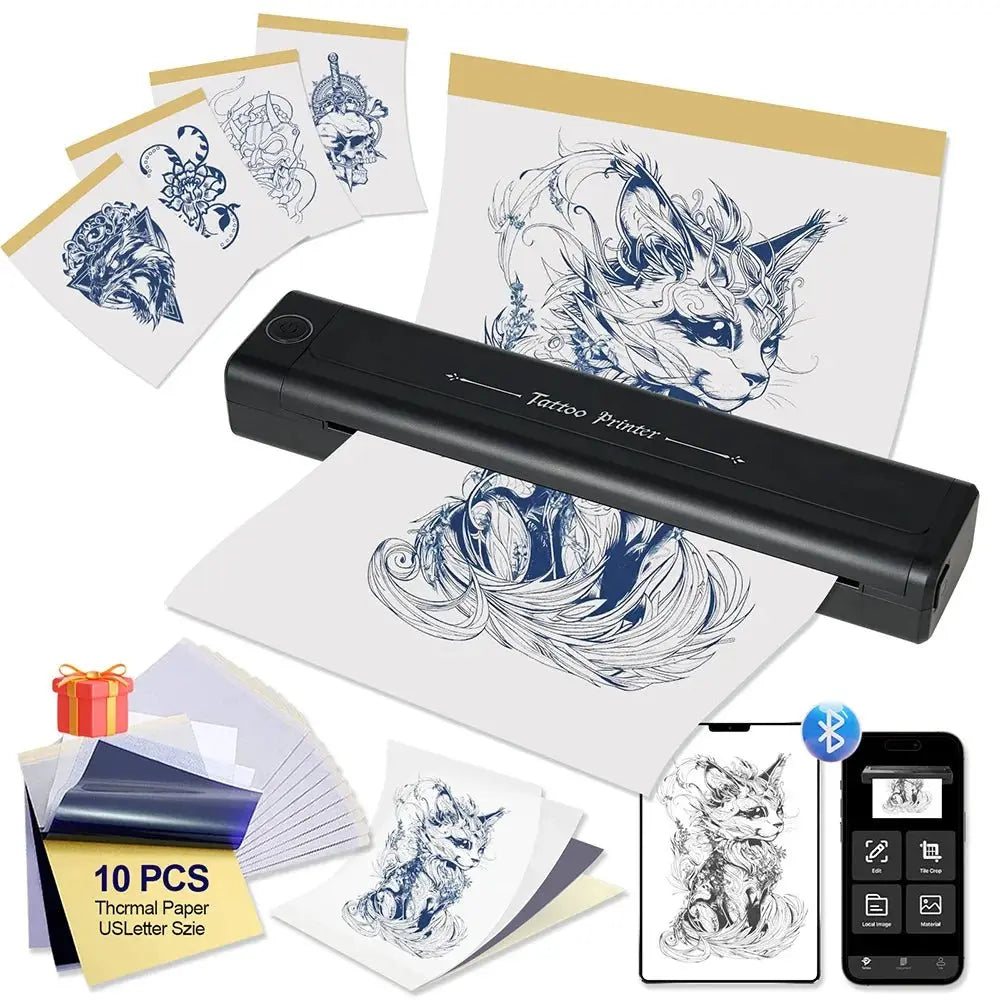 Wireless Tattoo Transfer Machine Bluetooth Stencil Transfer Printer Portable Thermal Printing Copier 10PCS Tattoo Paper Provide - Velvet Haven