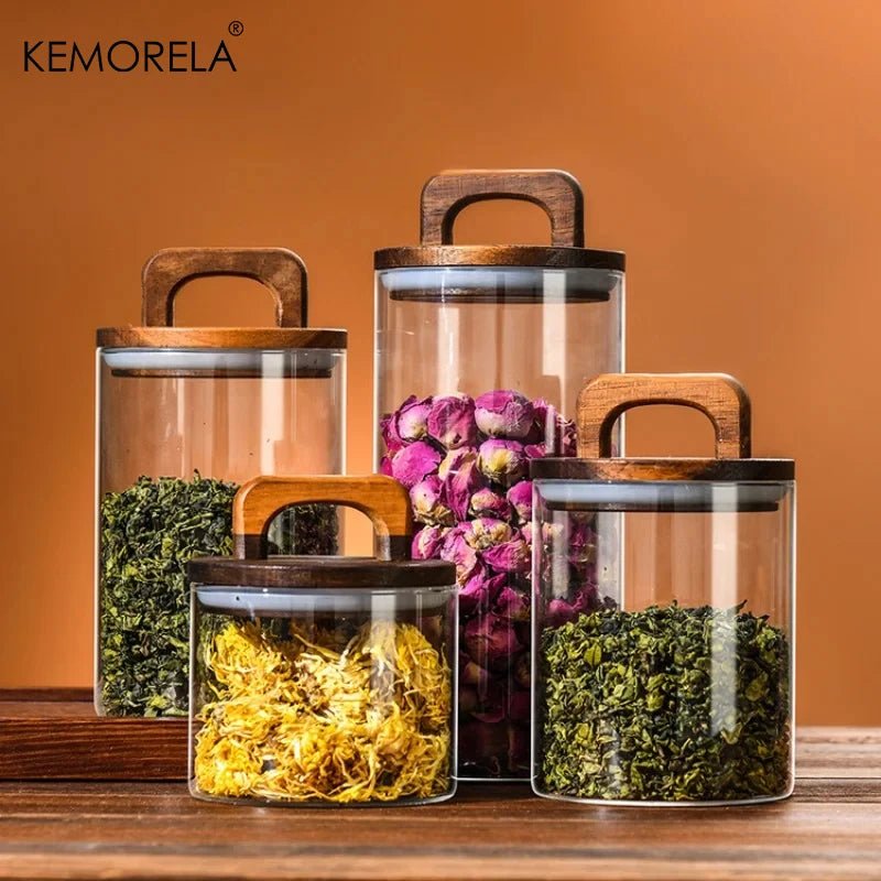 Airtight Glass Storage Jar with Bamboo Lid for Pantry - Velvet Haven