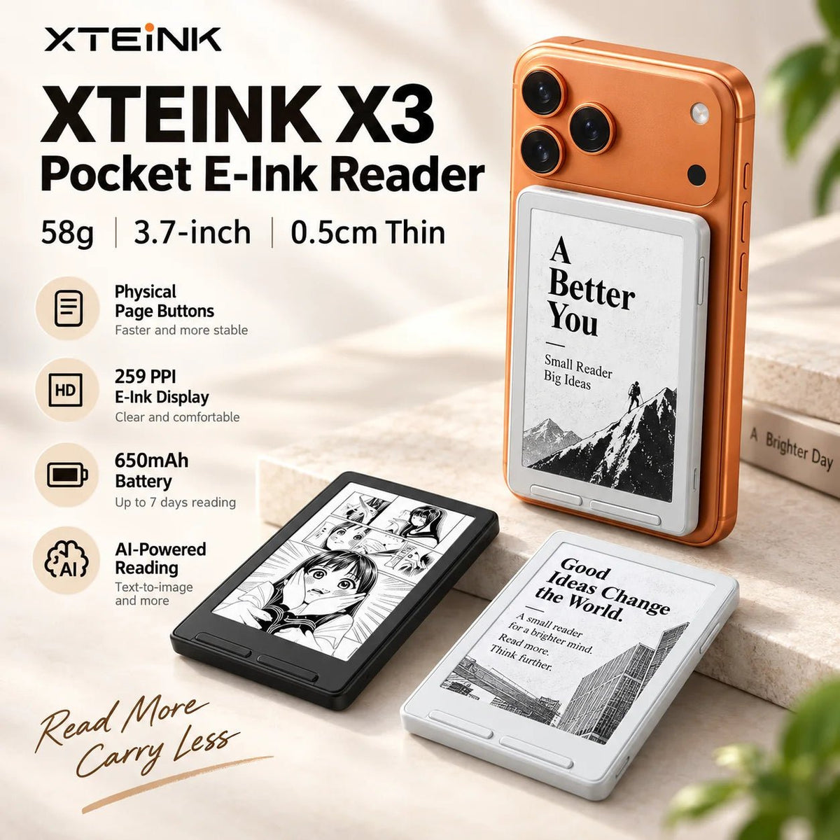 X3 Magnetic Mini E Ink eBook Reader, 3.7-Inch 16GB Black - Velvet Haven