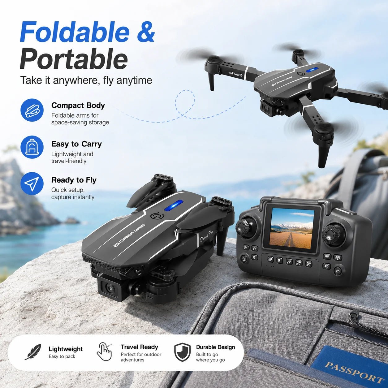 ZNLYRION 2.4Ghz RC Drone with HD Dual Camera Altitude Hold Path Planning Flight 3-Speed Adjustable Foldable Drone Toy - Velvet Haven