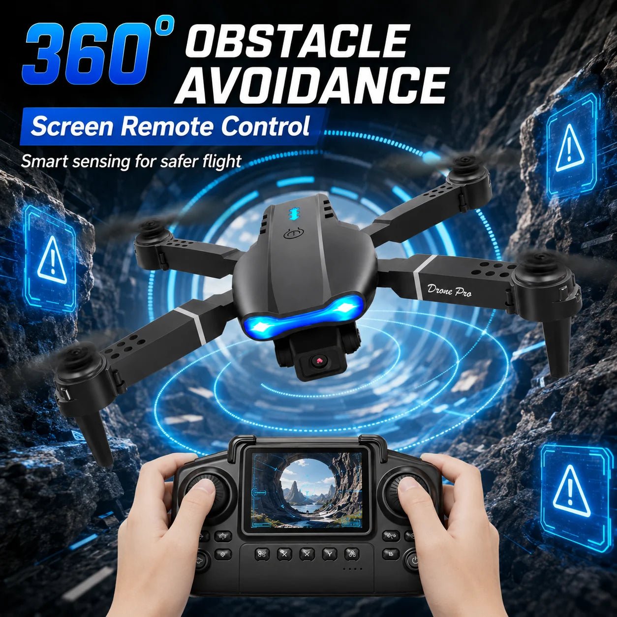 ZNLYRION RC Drone with Screen Remote Control 4K Dual Camera Optical Flow Positioning Obstacle Avoidance Foldable FPV WIFI APP Control One Key Return 360° Flip Quadcopter Toy for Beginners - Velvet Haven