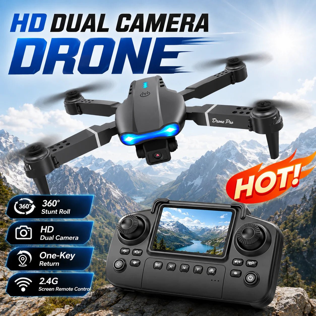 ZNLYRION RC Drone with Screen Remote Control 4K Dual Camera Optical Flow Positioning Obstacle Avoidance Foldable FPV WIFI APP Control One Key Return 360° Flip Quadcopter Toy for Beginners - Velvet Haven