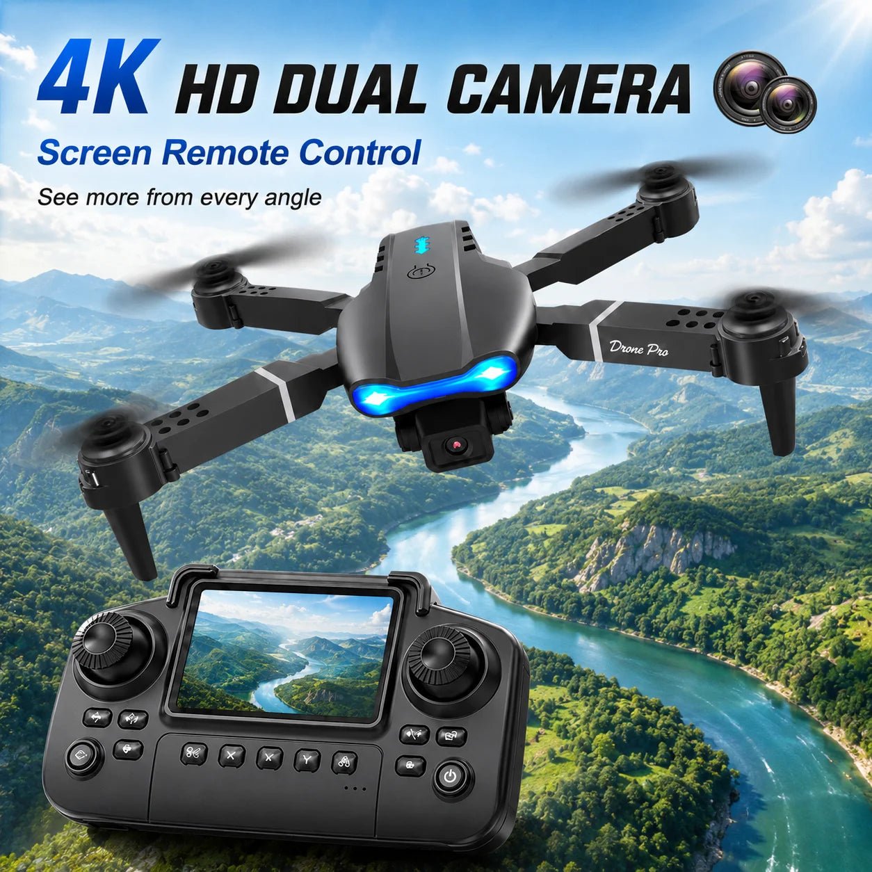 ZNLYRION RC Drone with Screen Remote Control 4K Dual Camera Optical Flow Positioning Obstacle Avoidance Foldable FPV WIFI APP Control One Key Return 360° Flip Quadcopter Toy for Beginners - Velvet Haven