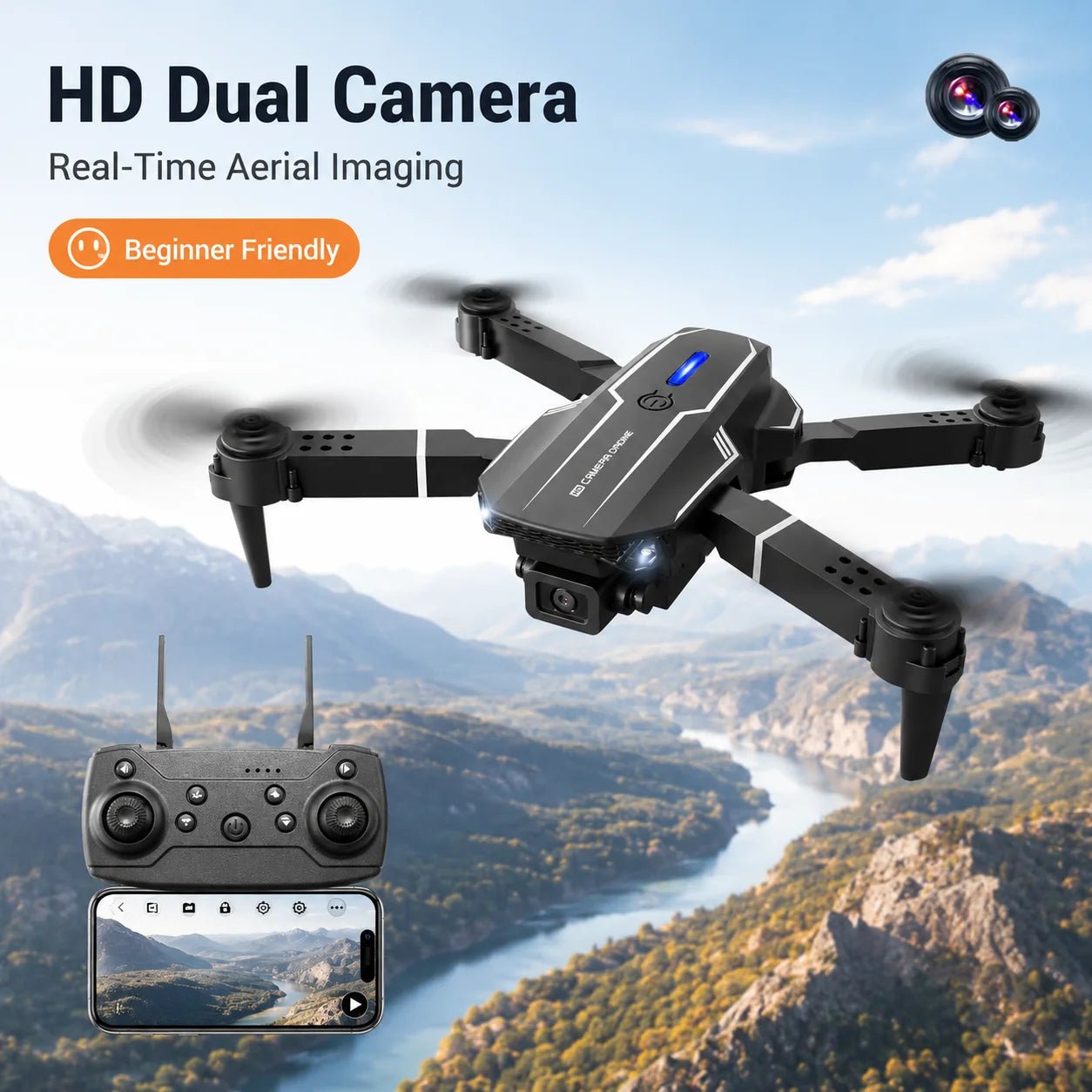 ZNLYRION S101 Foldable RC Drone 4K HD Dual Camera WIFI FPV APP Waypoint Flight Altitude Hold 6-Axis Gyro Quadcopter for Beginners - Velvet Haven