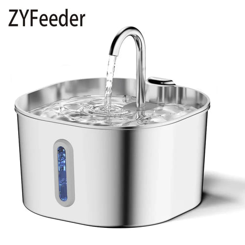 ZYFeeder 2.2L Automatic Cat Water Fountain Square Stainless Steel Pet Water Feeder Dog Water Fountain with window（No 5V 1A Plug） - Velvet Haven