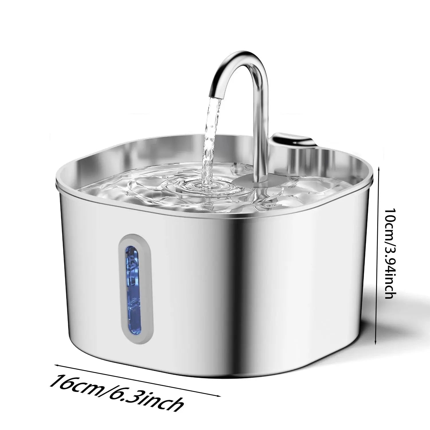 ZYFeeder 2.2L Automatic Cat Water Fountain Square Stainless Steel Pet Water Feeder Dog Water Fountain with window（No 5V 1A Plug） - Velvet Haven