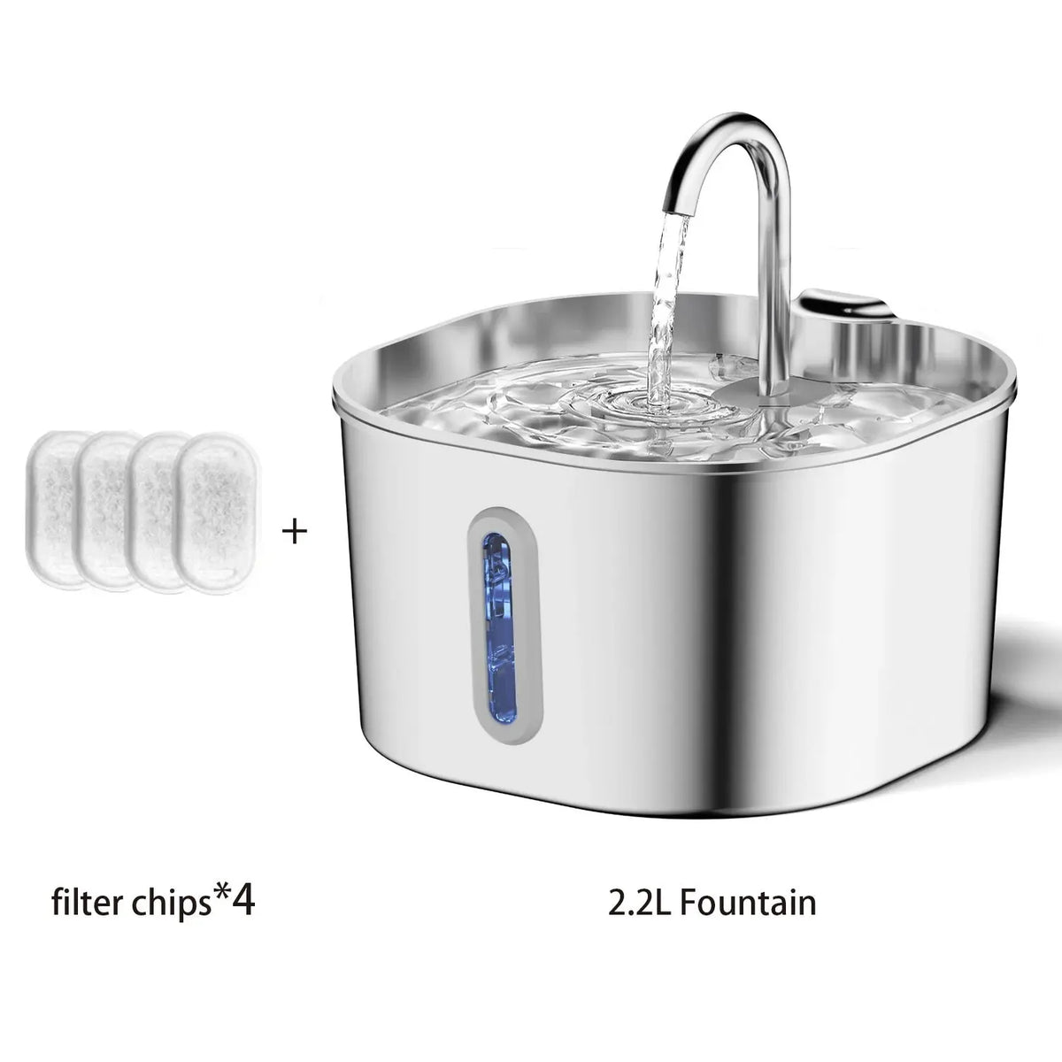 ZYFeeder 2.2L Automatic Cat Water Fountain Square Stainless Steel Pet Water Feeder Dog Water Fountain with window（No 5V 1A Plug） - Velvet Haven